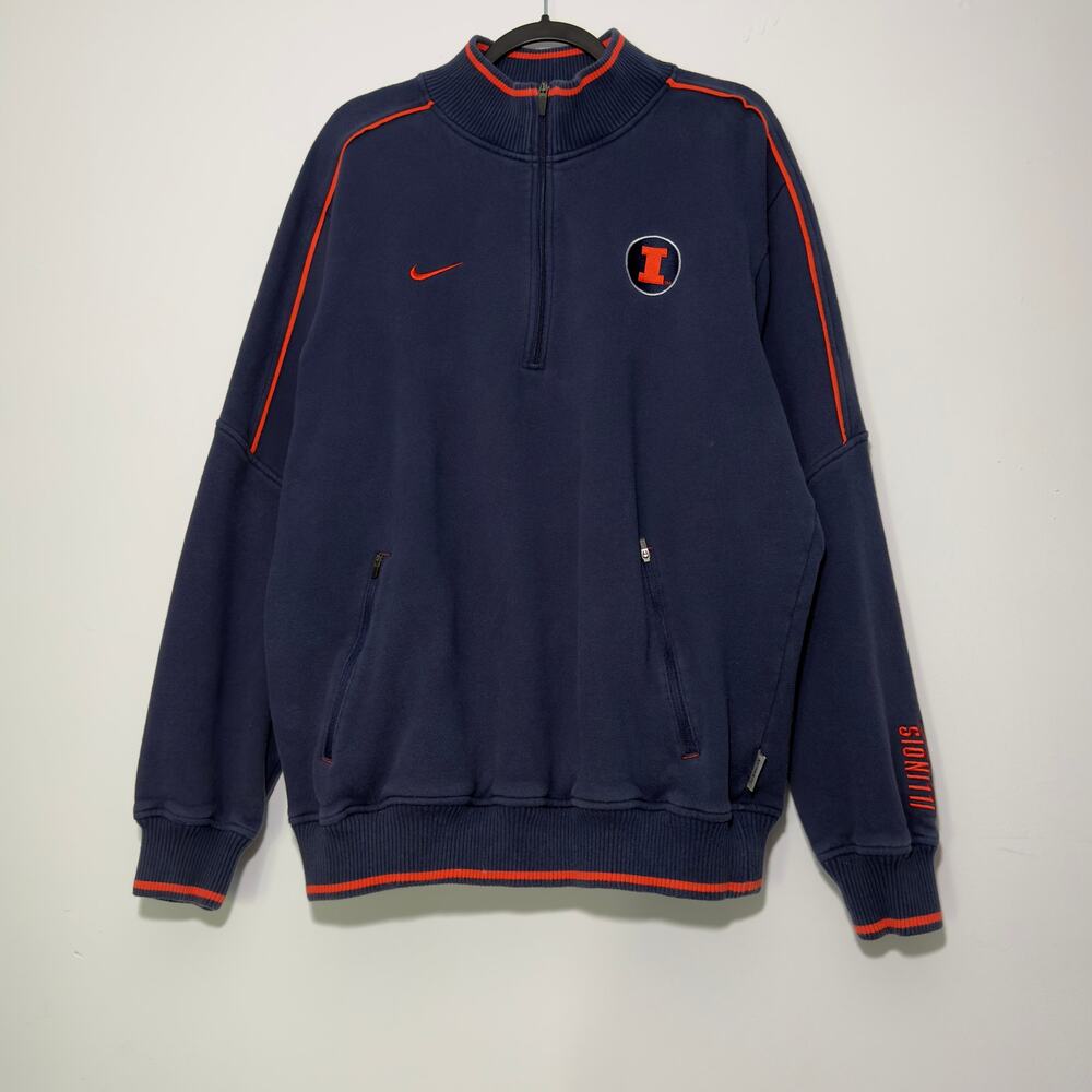 ILLINOIS Fighting Illini NIKE Embroidered Quarter Zip Pullover Size L Large